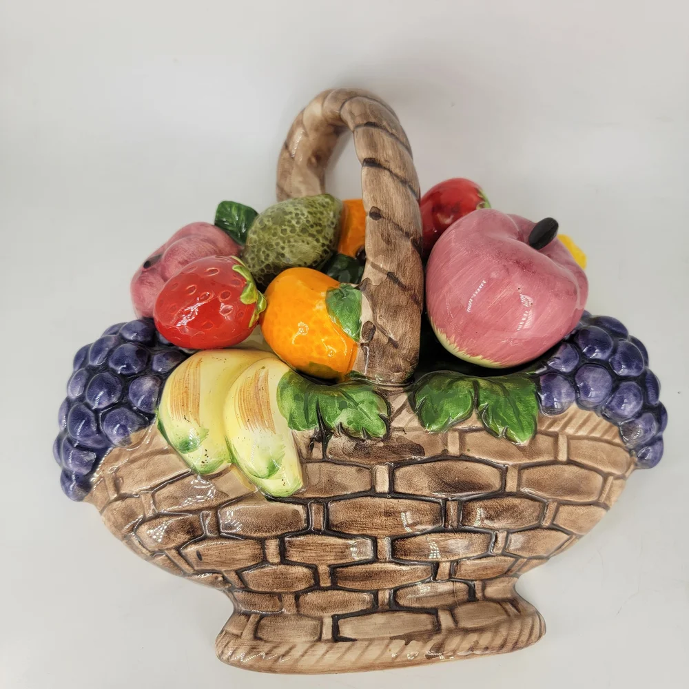 Vtg Empress by Haruta Magolica Hand  Painted‎ Fruit Basket Hanging Ceramic 10